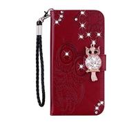Sawiqpd for Samsung Galaxy A07 Phone Case Bling 3D Owl, Glitter Diamonds Shockproof PU Leather Flip Wallet Case TPU Bumper Protective Cover for Samsung Galaxy A07 with Stand Card Slots, Red Brown