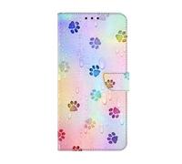 Sawiqpd for Samsung Galaxy A08 Case, Shockproof PU Leather Art Animals Wallet Phone Cover TPU Bumper Flip Folio Protective Case for Samsung A08 5G / A08 4G with Kickstand Card Slot, Footprints