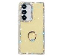 Sawiqpd for Samsung Galaxy A57 5G Case with Ring Kickstand, Bling Diamonds Crystal Girly Phone Cover Luxury Glitter TPU Silicone Bumper Shockproof Slim Cute Case for Samsung Galaxy A57 5G, Yellow