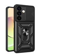 Sawiqpd for Samsung Galaxy S25 FE Phone Case with Slide Camera Cover, Magnetic Ring Kickstand Shockproof Military Grade Cover Heavy Duty Tough Armour Protection Case for Samsung S25 FE, Black