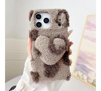 Sawiqpd for Samsung Galaxy S26 Edge Case, Girly Cute Love Heart Fluffy Phone Cover Shockproof Soft Silicone Bumper Faux Fur Warm Winter Plush Shell Furry Back Case for Samsung Galaxy S26 Edge, Brown