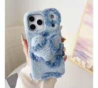 Sawiqpd for Samsung Galaxy S26 Edge Case, Girly Cute Love Heart Fluffy Phone Cover Shockproof Soft Silicone Bumper Faux Fur Warm Winter Plush Shell Furry Back Case for Samsung Galaxy S26 Edge, Blue
