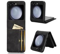 Sawiqpd for Samsung Galaxy Z Flip 6 5G Phone Case, Premium Leather Flip Wallet Cover with Credit Card Pocket ID Slots Magnetic Stand Shockproof Protective Cover Case for Samsung Z Flip6 5G, Black