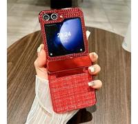 Sawiqpd for Samsung Galaxy Z Flip 7 FE Case, Glitter Cloth Art Phone Case Bling Diamonds Electroplated Hard PC Slim Protective Cover for Samsung Z Flip 7 FE 5G for Girls Women, Red