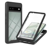 Sawiqpd Google Pixel 7A 5G Case with Built-in Screen Protector, 360 Full Body Protective Cover Heavy Duty Anti-Scratch Shockproof Slim Silicone Bumper Clear Phone Case for Google Pixel 7A, Black
