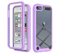 Sawiqpd iPod Touch 7/6 / 5 Case with Built-in Screen Protector, 360 Full Body Protective Cover Anti-Scratch Shockproof Transparent Clear Silicone Bumper Slim Phone Case for iPod Touch 7/6/5, Purple