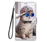 Sawiqpd Moto E20/E30/E40 Case Shockproof PU Leather Flip Wallet Case with Magnetic Card Holder Soft Silicone Bumper Stand View Phone Cover Compatible for Motorola Moto E20/E30/E40, Oblique Hat Cat