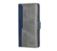 Sawiqpd Premium Leather Phone Case for Samsung Galaxy A18, Business Splicing Style Wallet Protective Cover Flip Soft TPU Shell Magnetic Kickstand Case for Samsung A18 5G / A18 4G, Blue & Grey