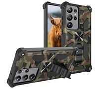 Sawiqpd Samsung Galaxy S24 Ultra 5G Case, Camouflage Design Military Grade Drop Protective Cover Soft TPU Hard PC Tough Armor Shockproof Phone Case for Galaxy S24 Ultra 5G with Kickstand, Army Green