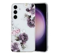 Sawiqpd Silicone Case for Samsung Galaxy S24 Plus 5G, Slim Soft TPU Gel Bumper Back Cover for Kids Girl Boy Cute Art Painted Floral Shockproo Protective Phone Case for Galaxy S24 Plus, Peony