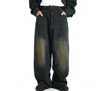 Sawmew Baggy Jeans for Men Y2K Grunge Hip Hop Jeans Streetwear Casual High Waisted Straight Leg Baggy Denim Pants Trousers(Size:XXL)