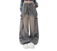 Sawmew Baggy Jeans Women High Waist Wide Leg Casual Loose Denim Pants Hollow Out Mesh Patchwork Y2K Vintage Hiphop Straight Washed Jeans Boyfriend