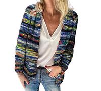 Sawmew Cardigan Women's Casual Casual Cardigan Long Sleeve Rainbow Color Sweater Coat Cardigan Tops with Pockets Coat Jacket Winter (Color : Blue, Size : L)