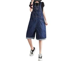 Sawmew Denim Short Dungarees for Women Adjustable Strap Summer Jumpsuit with Pockets Ladies Casual Loose Wide Leg Shorts Overalls Plain Baggy Dungarees Shorts