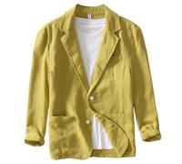 Sawmew Men's Summer Linen Jacket Casual Men's Blazer Made of Cotton and Linen with Two Buttons Simple Loose Jacket Leisure Suit Jacket Button Jacket(Yellow,XXL)