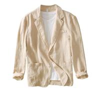 Sawmew Men's Summer Linen Jacket Casual Men's Blazer Made of Cotton and Linen with Two Buttons Simple Loose Jacket Leisure Suit Jacket Button Jacket(Beige,3XL)