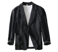 Sawmew Men's Summer Linen Jacket Casual Men's Blazer Made of Cotton and Linen with Two Buttons Simple Loose Jacket Leisure Suit Jacket Button Jacket(Black,3XL)