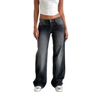 Sawmew Women Baggy Jeans Boyfriend Low Rise Straight Wide Leg Stretchy Boyfriend Jeans Y2k Loose Denim Pants(Dark gray,S)