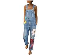 Sawmew Women Denim Bib Overalls Casual Stretch Adjustable Denim Bib Jumpsuit Jeans Pants Women Casual Wide Leg Baggy Jumpsuits with Pockets (Color : Light Blue, Size : M)
