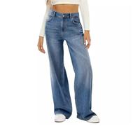 Sawmew Women Sweatpants Jeans Boyfriend High Waited Baggy Wide Leg Jeans Y2K Streetwear Loose Fit Denim Pants with Pocket(Blue,M)