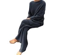Sawmew Women's 2-piece knitted suit, women's long-sleeved knitted sweater with long pants, jogging suit, leisure suit, casual loungewear set, street suit(Blue,M)