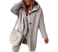 Sawmew Women's Casual Chunky Knit Cardigan Long Sleeve V-Neck Hooded Winter Coat Gray XL