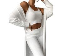 Sawmew Women's Fluffy 3 Piece Pajamas Set Sexy Warm Fuzzy Fleece Open Front Cardigan Jacket Crop Top Pants Suit Loungewear Home Pajamas Sets for Autumn Winter (Color : White, Size : S)