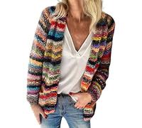 Sawmew Women's Rainbow Color Multicolour Cardigan Sweater Coat Jacket with Pockets V-Neck Long Sleeve Winter Casual Cardigan Tops XL