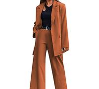 Sawmew Women's Suit 2 Piece Women's Suit Set Pants and Jacket Blazer Chic and Elegant Solid Color Slim Fit Formal Work Office Dress Pants Suit (Color : Coffee, Size : M)
