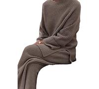 Sawmew Womens Tracksuit Set Ladies 2 Piece Outfit Loungewear Set with Drawstring Plus Size Leisure Suits Long Sleeve Top and Jogging Pants for Girls Workout (Color : Brown A, Size : L)