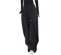 Sawmew Women's Wide Leg Pants Asymmetrical Suit Pants with Irregular Design Casual Pants Straight Cut Wide Leg Y2K Style Summer Pants(XL)