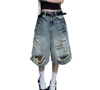 Sawmew Women's Y2k Baggy Jean Shorts Jorts Hip Hop Shorts Jeans 90s Aesthetic Pants Casual Knee Length Shorts with Pockets Ripped Jeans Cropped Jeans Blue(M)