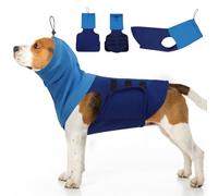 SAWMONG Dog Anxiety Vest, Breathable Calming Shirt Adjustable Chest & Hood, Dog Thunder Jacket, Pet Stress Relief Calming Coat Wraps Ears for Noise, Fireworks and Separation(Blue, Large)