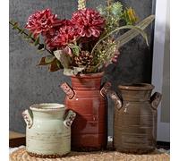 Sawoake Ceramic Vase Set of 3 with Two Handles, Brown Neutral Rustic Modern Farmhouse Boho Decor, Versatile as Table Centrepiece or Mantel & Shelf Accent - Unique Home Gift Idea