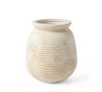 Sawoake Rustic Terracotta Pot, 7 Inch Short Farmhouse Vase with Weathered Texture Off-White, Boho Home Decor for Pampas Grass, Tabletop, Mantel and Shelf Styling