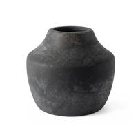 Sawoake Rustic Vintage Black-Gray Terracotta Pot, 5.3 Inch Aged Ceramic Vase for Dried/Fresh Flowers, Handcrafted Round Planter for Farmhouse, Boho Home Decor, Living Room, Entryway, Airbnb Styling