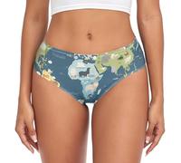 sawoinoa Baby Cartoon World Map Women's Underwear Ladies Sexy Panties Comfortable High Waist Hipster Briefs Underpants
