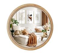 Sawsile 18inch Round Decorative Mirror, Rustic Wooden Frame, Farmhouse Style, Wall Mounted, Bedroom, Bathroom, Living Room or Entryway