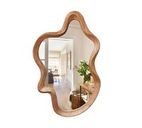 sawsile Irregular Wall Mirror,21""x 32""Asymmetrical Mirror Wood,Wooden Framed Wall Mirror,Modern Large Vanity Bathroom Mirror,Walnut Wavy Mirror for Entryway,Bedroom,Living Room,Washroom, Brown a