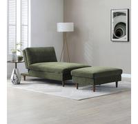 Sawyer Chenille Modular Click Clack Chaise Sofa Bed and Footstool olive