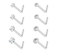 sawyofu Nose Stud Ring Silver 8PCS 20G Hypoallergenic Stainless Steel Small Thin CZ L Shaped Nose Studs Body Piercing Jewellery Lip Bars 1.5mm 2mm 2.5mm 3mm