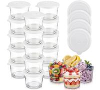 Sawysine 15 Pack Small Glass Bowls with Lids 8.5oz Mini Glass Custard Cups Stackable Small Food Container for Meal Prep Spices Seasonings Sauces Dips, Nuts Oats, Dessert, Cereal (Cream)