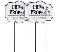 Sawysine 2 Pcs Corrugated Plastic No Trespassing Signs, 11.8 x 6.7 Inches, Private Property Decorative Signage with Stakes, for Garden Lawn Indoor Outdoor Use (Black Text)
