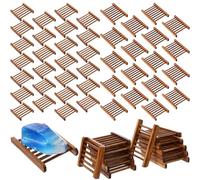 Sawysine 50 Pcs Bamboo Soap Holder Bulk Wood Soap Dish Bathroom Wooden Tray Saver Hand Craft Bathtub Self Draining Dish for Christmas Bar Kitchen Gifts, 2 Sizes(Charcoal Color)