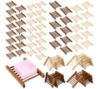 Sawysine 50 Pcs Bamboo Soap Holder Bulk Wood Soap Dish Bathroom Wooden Tray Saver Hand Craft Bathtub Self Draining Dish for Christmas Bar Kitchen Gifts, 2 Sizes(Charcoal and Wood Color)