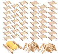 Sawysine 50 Pcs Bamboo Soap Holder Bulk Wood Soap Dish Bathroom Wooden Tray Saver Hand Craft Bathtub Self Draining Dish for Bar Kitchen, Gifts for Christmas, 2 Sizes(Wood Color)