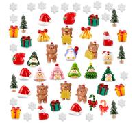 Sawysine 64 Pcs Mini Resin Christmas Figurines Christmas Miniatures Figurines Garden Miniature Ornament Mini Animals Xmas Tree for DIY Crafts Snow Globes Fairy Decor Cake Toppers