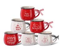 Sawysine Christmas Coffee Mugs Set of 6, 12 oz Ceramic Mug Gift Holiday Hot Cocoa for Mom Woman Family Friend Farmhouse (Candy Canes Style)