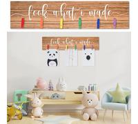 Sawysine Look What I Made Sign with Clips Kids Artwork Display Signs Art Display for Wall Hanging Artwork Frames Changeable Child Artwork Display Frame Wood Playroom Sign Nursery Wall Decor (Brown)