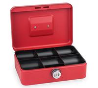 SAX Cash Box with Combination Lock, Extra Strong Lock, 25 x 18 x 9 cm, Large, Red, 0-823-13